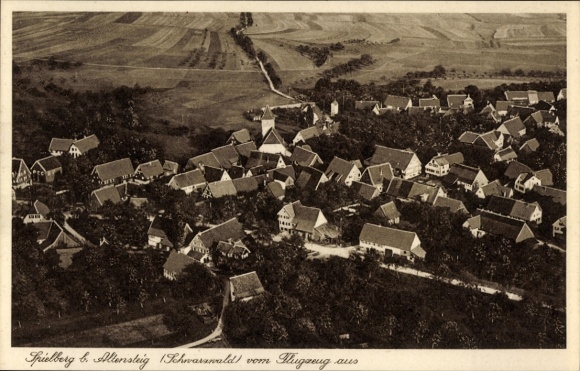Postcard Spielberg Altensteig in the Black Forest, aerial photograph