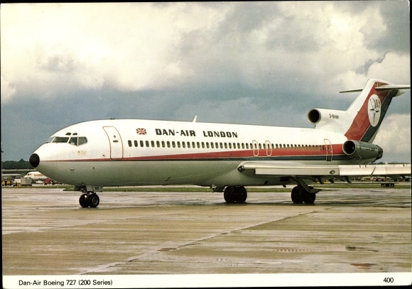 Postcard passenger plane, Boeing 727 200, British airline Dan-Air London