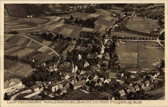 Postcard Waldmichelbach Wald Michelbach in the Odenwald Hessen, aerial photograph