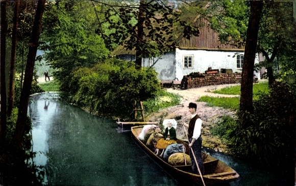 Ak Spreewald, Heimkehr vom Felde, Ruderboot