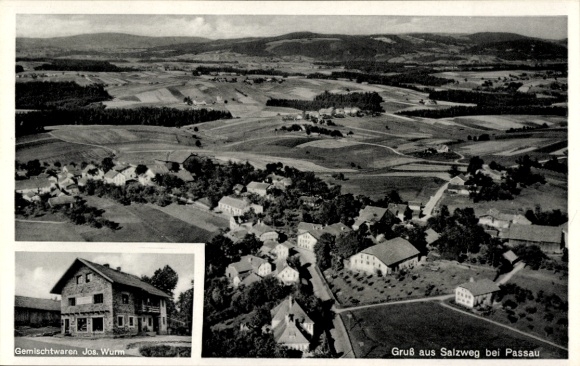 Ak Salzweg in Niederbayern, Fliegeraufnahme, Gemischtwaren Jos. Wurm