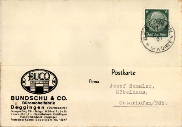 PC Deggingen in Württemberg, advertising, Bundschau & Co., office furniture factory
