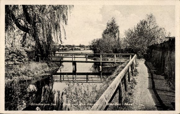 Ak Glindow Werder an der Havel, uitzicht vanaf de bergen, Havel, brug