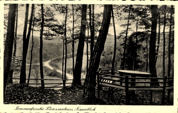 Postcard Rengsdorf in the Westerwald, viewpoint in the forest, seating, idyllic landscape