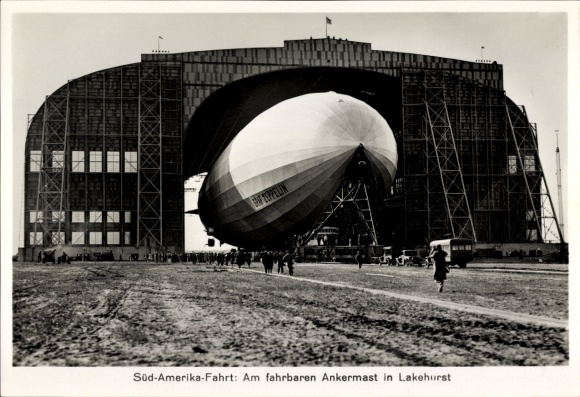 Photo of the airship LZ 127 Graf Zeppelin, South America tour, at the mobile anchor mast in Lakehurst