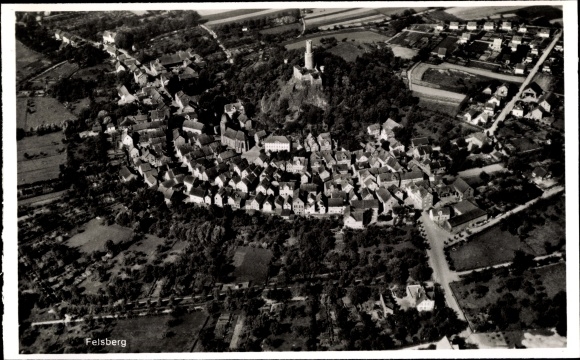 Postcard Felsberg, aerial photograph of the city, surroundings