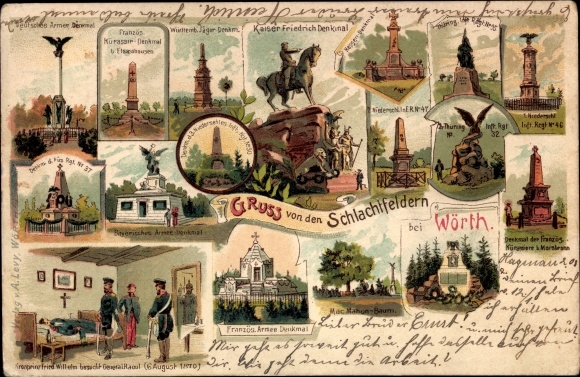 Chromo-Litho Wœrth sur Sauer Woerth Wörth an der Sauer Alsace Bas Rhin, battle memorials