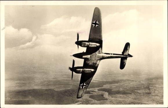 Postcard Deutsche Luftwaffe, Focke Wulf Fw 187 AO Destroyer, In Flight