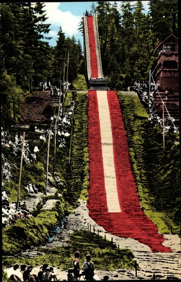 Postcard Bischofsgrün in the Fichtelgebirge, summer ski jump, Ochsenkopf