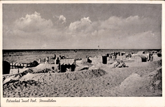 Postcard Insel Poel Mecklenburg, beach view, beach chairs, sunny clouds, sea