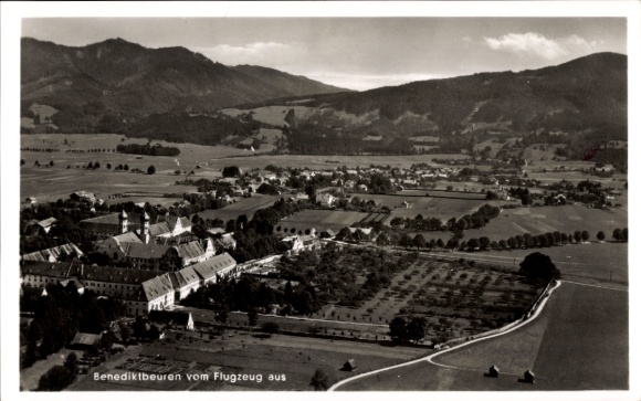 Postcard Benediktbeuern in Upper Bavaria, aerial photograph
