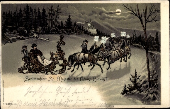 Moonlight litho sleigh ride of His Majesty King Ludwig II.