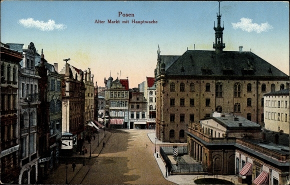 Postcard Poznań Poznań, section at the Old Market with the main guard