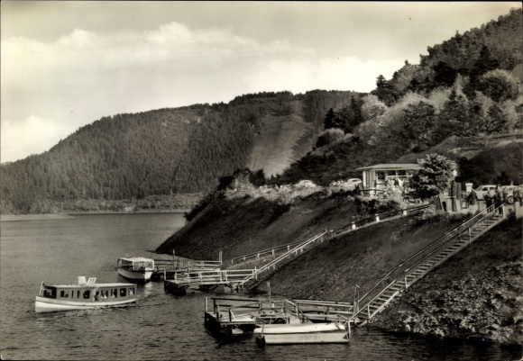 Postcard Hohenwarte Thuringia, Saaletalsperre, boat dock