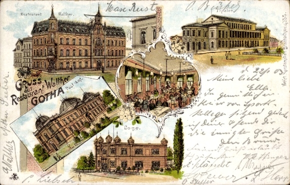 Chromo-Litho Gotha, Restaurant Walther, Theater, Lodge, Post Office