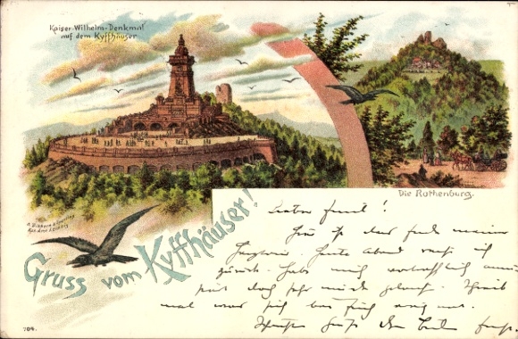 Litho Steinthaleben Kyffhäuserland in Thüringen, Kyffhäuser, Kaiser Wilhelm Denkmal, Rothenburg