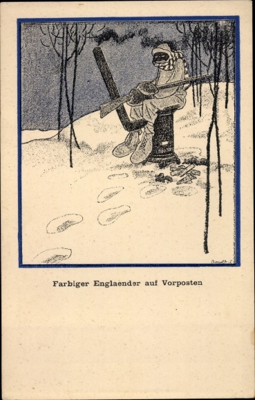 Artist PC Arnold, Karl, colored Englishman on outpost, Liller war newspaper