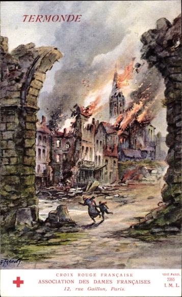 Artist PC Termonde Dendermonde East Flanders, burning houses