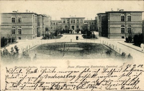 Postcard Hamburg Nord Eppendorf, New General Hospital, Boarders Pavilion, Operating House
