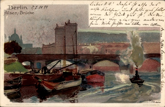 Artist Chromo-Litho Kley, Heinrich, Berlin Mitte, Alsen Bridge