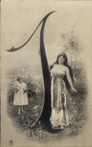 Letters Postcard I, mother with child, spring meadow, NPG 258 1