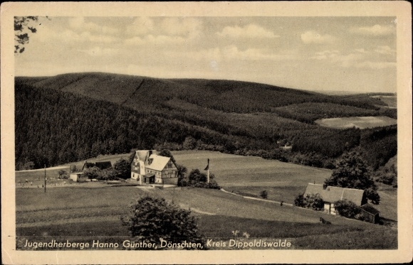Postcard Dönschten Dippoldiswalde Eastern Ore Mountains, youth hostel Hanno Günther