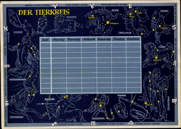Timetable DDR Sparkasse The zodiac, zodiac signs around 1960