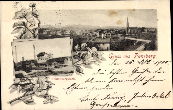 Postcard Penzberg in Oberbayern, coal mine, view of the place