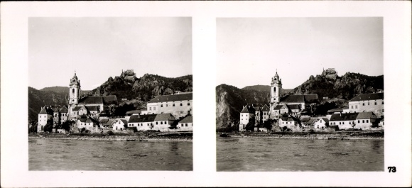 Stereoskopowe zdjęcie przestrzenne „Odrodzenie Wielkich Niemiec”, nr 73, lokalizacja, ruiny Dürnstein, Dolna Austria