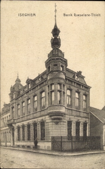 Postcard Izegem West Flanders, Bank Roeselare Thalte