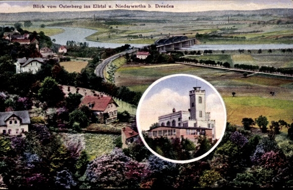 Postcard Dresden Cossebaude Niederwartha, Elbe Valley, view from Osterberg