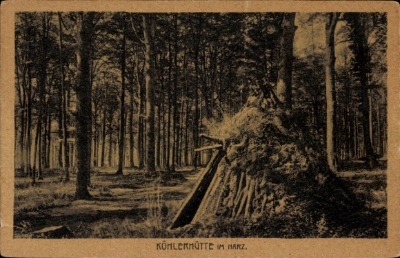 Postcard Waschleithe Grünhain Beierfeld in the Ore Mountains, Köhlerhütte Fürstenbrunn, black and white photo e...