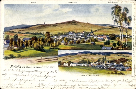 Postcard Zwönitz in the Ore Mountains Saxony, general view
