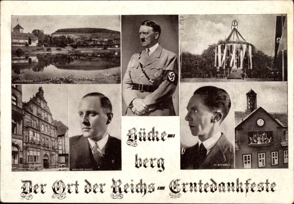 Ak Adolf Hitler, Joseph Goebbels, Walther Darre, Erntedankfest Bückeberg 1935