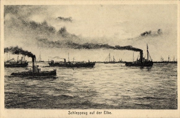 Postcard tugboat on the Elbe