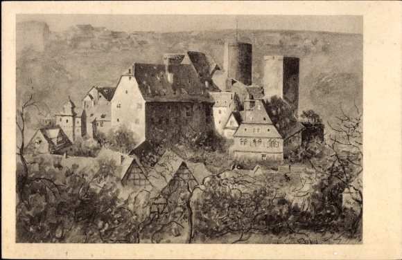 Artist Postcard Achenbach, Oscar, Runkel an der Lahn, castle view