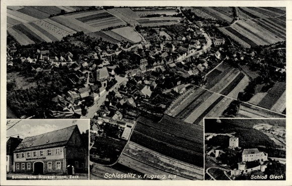 Postcard Schesslitz Scheßlitz in Upper Franconia, aerial photograph, Giech Castle, Schmittsche Brewery