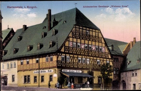 PC Hartenstein in the Erzgebirge of Saxony, old German inn Weisses Ross