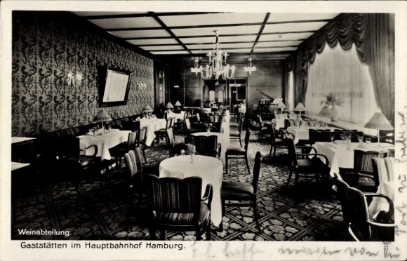 Postcard Hamburg, restaurants at the main station, wine department, interior view