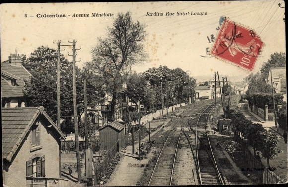Postcard Colombes Hauts de Seine, Avenue Menelotte, Gardens Rue Saint Lazare