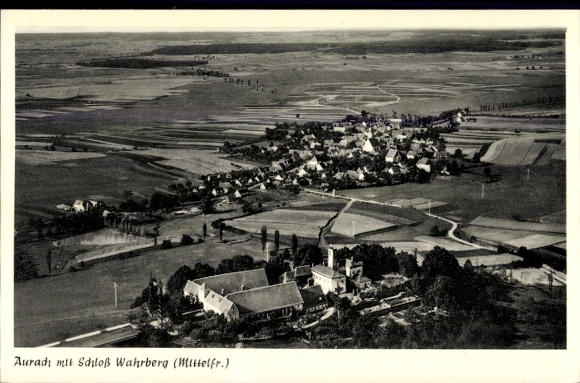 Postcard Aurach in Middle Franconia, aerial photograph, Wahrberg Castle