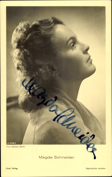 Ak actrice Magda Schneider, portret in profiel, Ross Verlag A 2166 1, handtekening