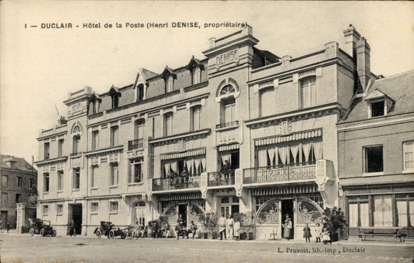 Ansichtkaart Duclair Seine Maritime, Hôtel de la Poste, Henri Denise, architectuur, zwart-wit fotografie