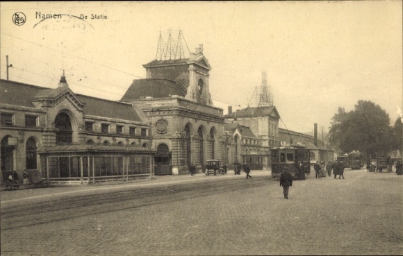 Postcard name Namur Wallonia, train station, street side, tram line 2