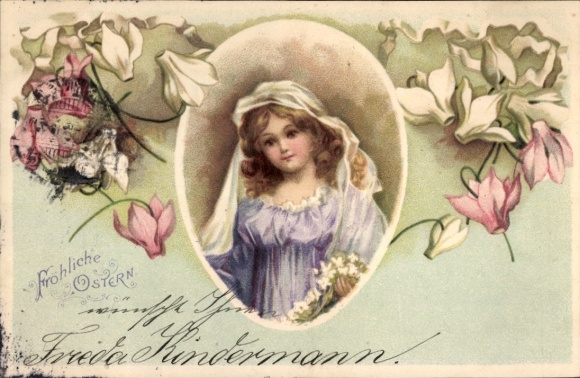 Ak Glückwunsch Ostern, Mädchen, Portrait