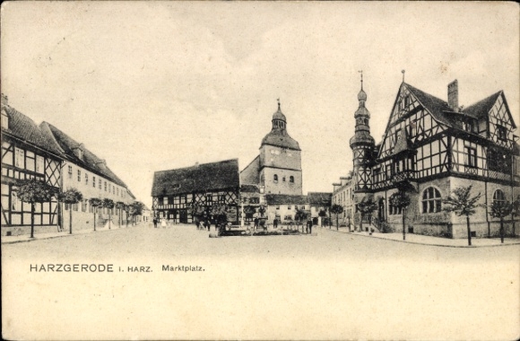 Ak Harzgerode am Harz, Marktplatz,  Gebäude, Straßenansicht
