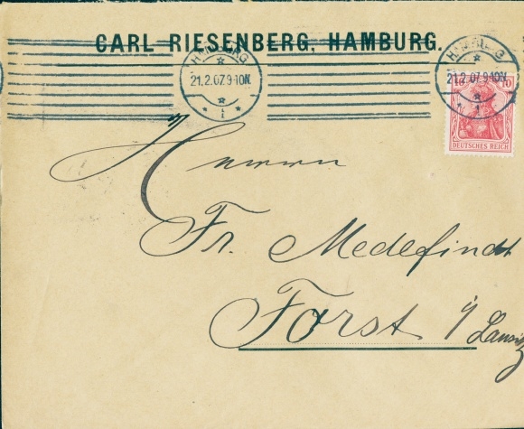 Briefumschlag Carl Riesenberg, Hamburg