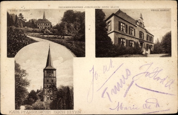 Postcard Elten Emmerich am Niederrhein, youth home, Catholic parish church