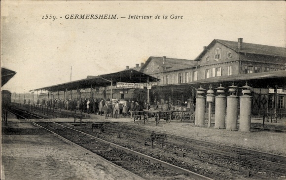 Postcard Germersheim am Rhein, train station, track side