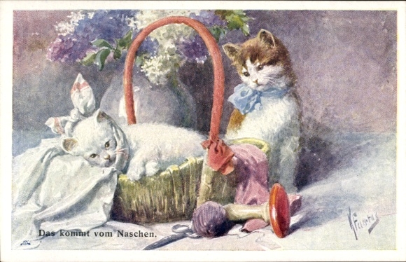 Artist Postcard That comes from snacking, kitten, basket, BKWI 170 3